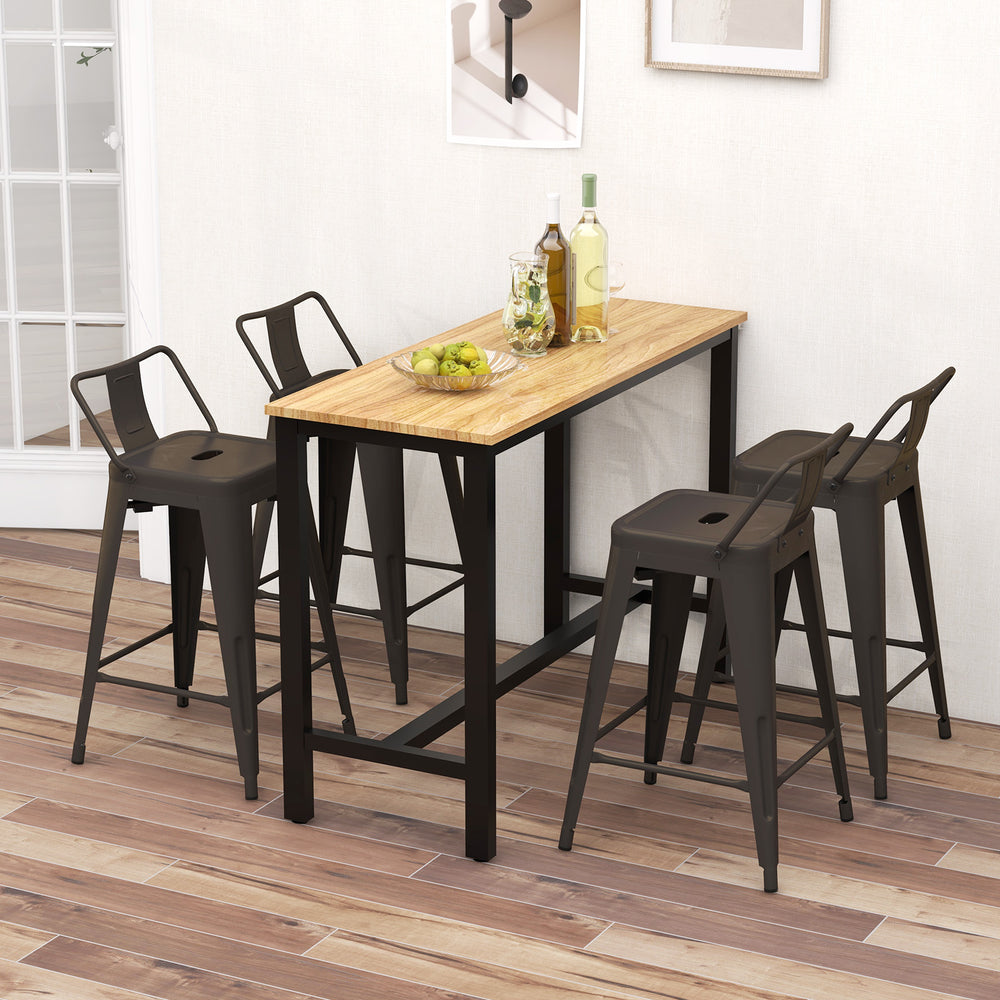 Set of 4 gun metal cafe side chairs with removable backs, featuring ergonomic design and rubber foot caps for floor.