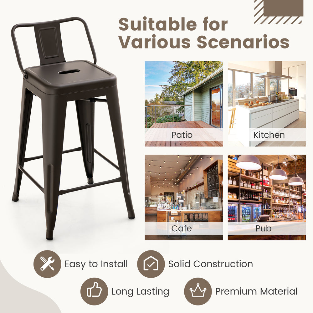 24-inch gun metal cafe side chair with removable backrest, ideal for kitchens, patios, and cafes, featuring rubber feet.