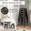 Stackable 24-inch cafe side chairs in gunmetal with removable backs and protective pads, ideal for kitchens and patios.