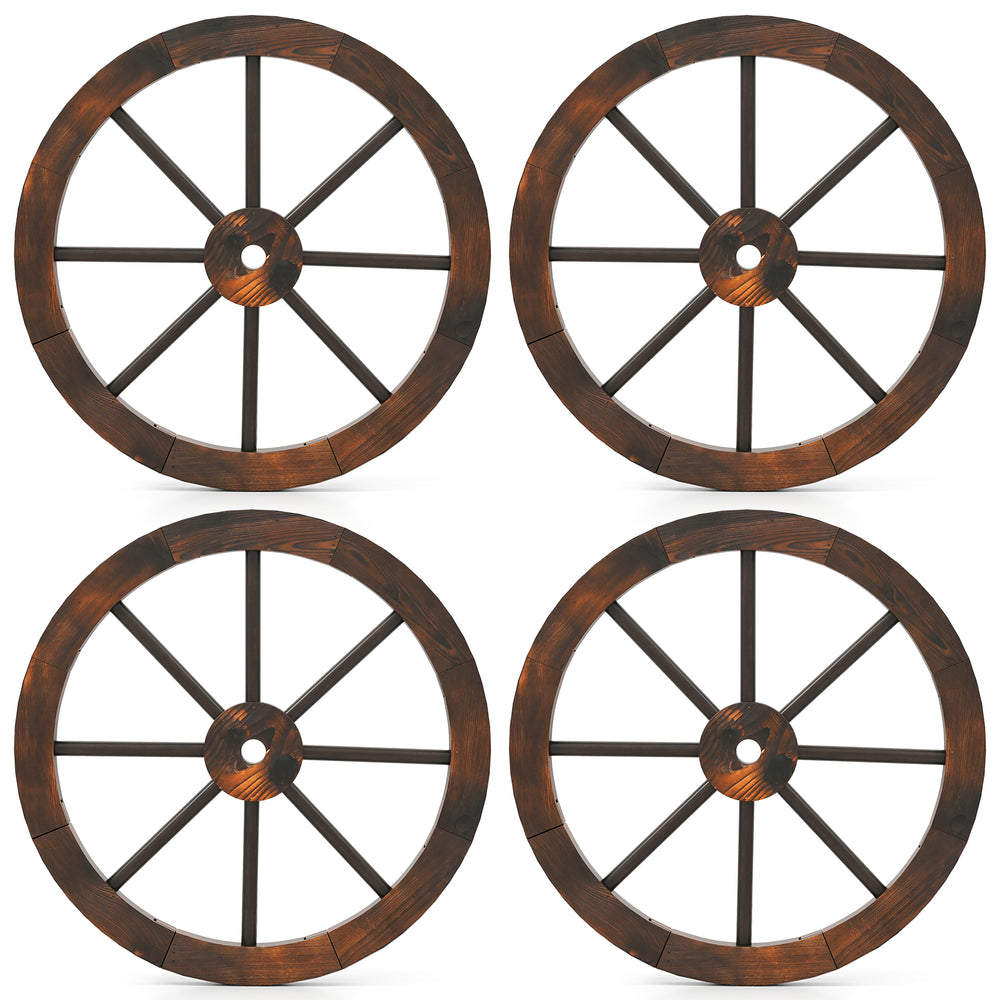 24 Inch Set of 4 Decorative Wooden Wagon Wheel Carbonized Solid Fir Wood - Gallery View 1 of 10