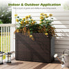 Tall raised garden bed made of weatherproof PE rattan, featuring vibrant flowers, ideal for indoor and outdoor use.