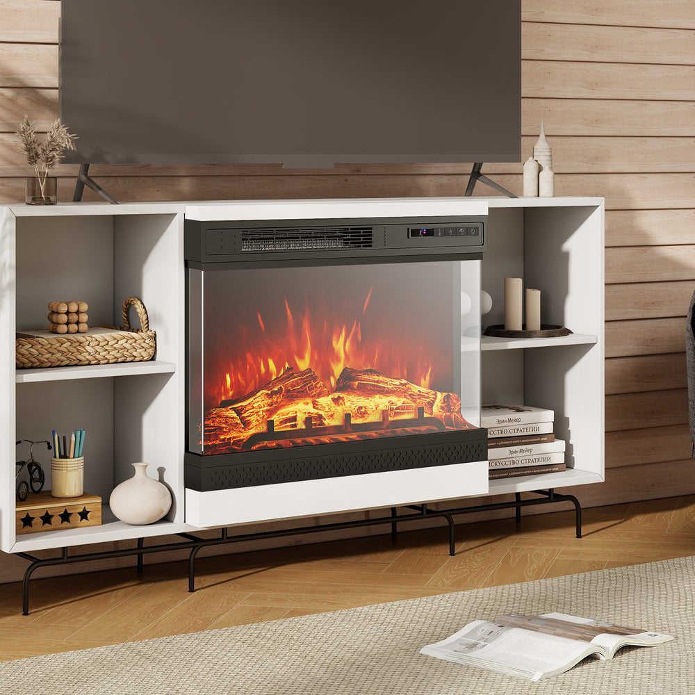 24-inch 3-sided glass electric fireplace heater with remote control, showcasing vibrant flames and modern design for.