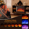 24-inch 3-sided glass electric fireplace heater with remote control, featuring 3 flame colors and 6 brightness levels.