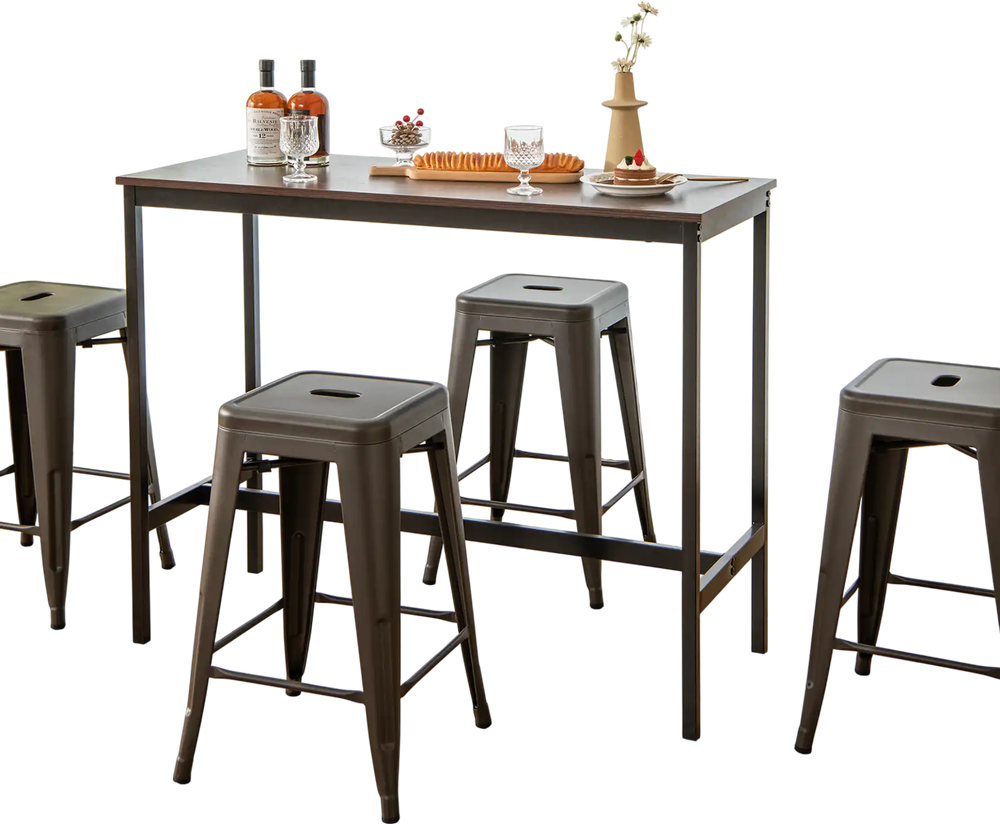 Set of 4 stackable 24-inch Tolix style barstools in gun color, featuring a waterproof surface and anti-skid foot pads.