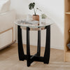 Round side table with adjustable foot pads and a sturdy rubber wood base, perfect for easy maintenance in any setting.