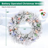24" Pre-Lit Christmas Wreath with 35 color changing LED lights, shown with 24" width and frosted branch tips for holiday decorating.
