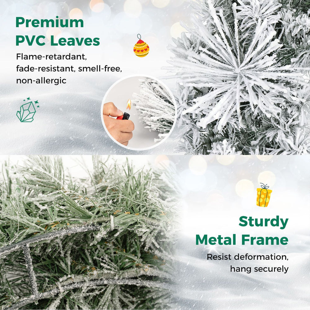 24" pre-lit Christmas wreath with frosted branch tips and 35 color-changing LED lights resists deformation for secure hanging.