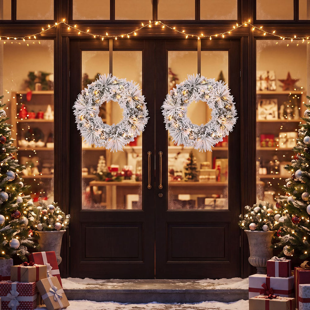 24" Pre-Lit Christmas Wreath with 35 Warm White and Multicolored LED Lights Set of 2 - Gallery View 1 of 7
