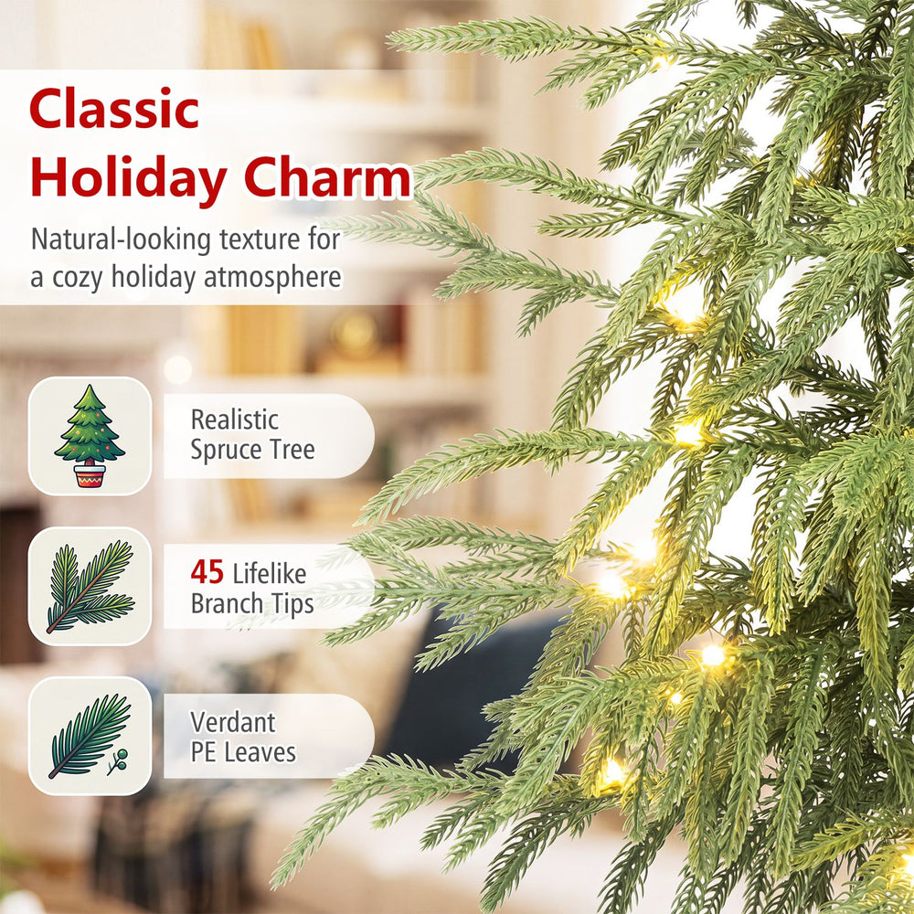 24" pre-lit tabletop Christmas tree with 45 lifelike branch tips and rotating musical base for festive holiday decor.