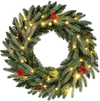 24” Pre-lit Christmas Wreath Front Door Artificial Xmas Wreath with 90 Frosted Branch Tips