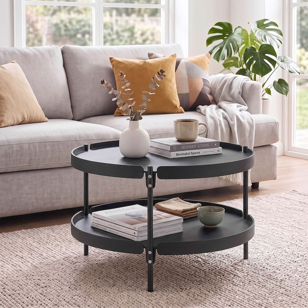 24" Round Coffee Table Plastic Side Table with Metal Legs-Black - Gallery View 1 of 10