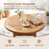 24" round solid teak outdoor folding bistro table with footrest, featuring a smooth touch and warm tone, ideal for.