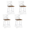 Set of 4 white rubberwood swivel barstools with backrest and large seat, perfect for kitchen islands and dining rooms.