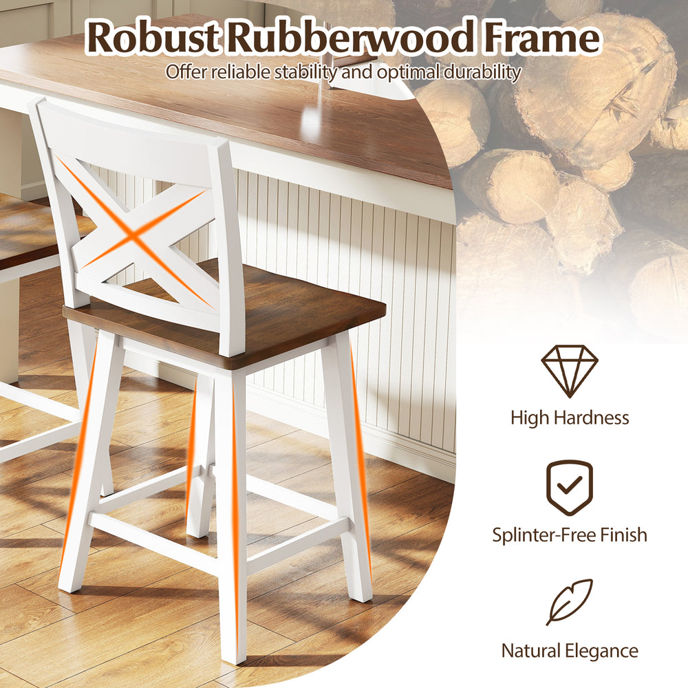 24" rubberwood swivel barstool with backrest and large seat, featuring a robust frame and stylish farmhouse design.