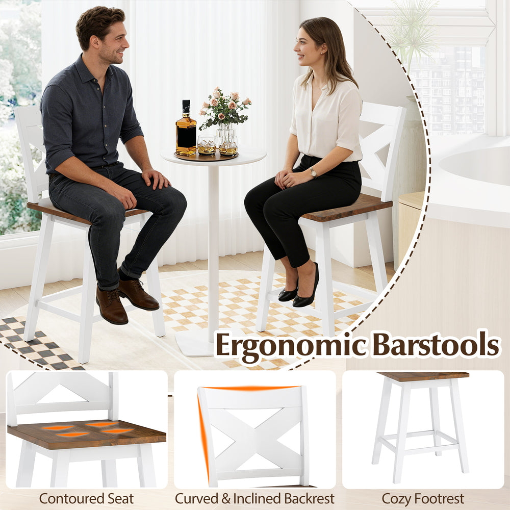 Ergonomic 24" rubberwood swivel barstools set of 2 with contoured seat and curved backrest for kitchen islands.