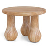 Small solid mahogany wood coffee table with thickened top and column legs, ideal for living room or patio use.