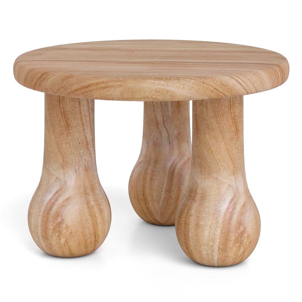 Small solid mahogany wood coffee table with thickened top and column legs, ideal for living room or patio use.