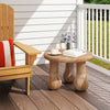 Small solid mahogany wood coffee table with thickened top and column legs, ideal for patio or porch use.