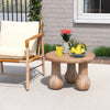 Small solid mahogany wood coffee table with thickened top and column legs, ideal for patio use and easy maintenance.