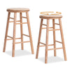 Set of 2 natural rubber wood 24" swivel bar stools with footrests, ideal for dining rooms or balconies.