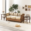 Square glass coffee table with brown rubber wood legs and open shelf, perfect for versatile home use and easy assembly.