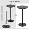 24-inch round cocktail table with black metal base and MDF top, easy to install, ideal for weddings and bars.