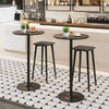 Modern 24-inch round cocktail table with black metal base and MDF top, ideal for bars and home gatherings.