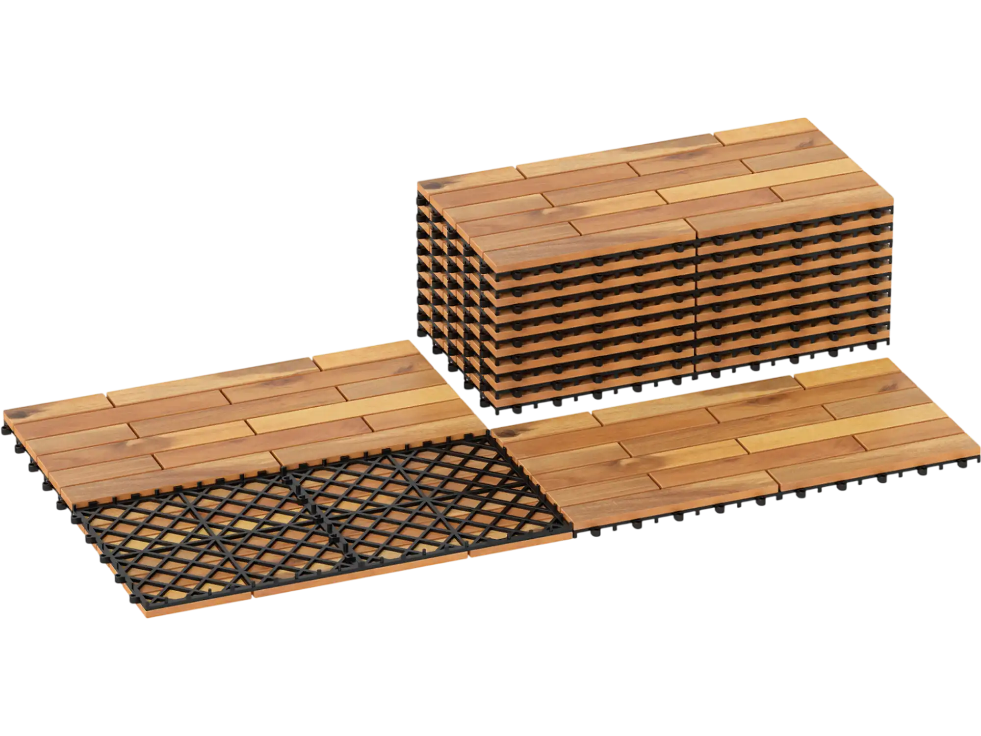 Costway 12-Pc Acacia Wood Interlocking Deck Tiles 24 x 12