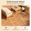 Acacia wood interlocking deck tiles in a natural finish, showcasing waterproof design for outdoor patios and balconies.