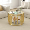 24 Inch Round Coffee Table with Reeded Tempered Glass Top and Oval Swivel Brackets-Golden - Gallery View 1 of 10