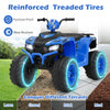 Blue 24V kids ride-on electric ATV with reinforced treaded tires, designed for various terrains like lawn, gravel, and.