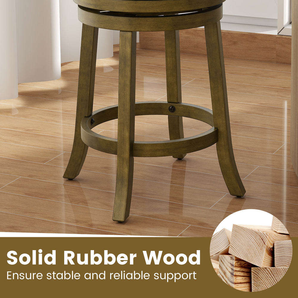 25-inch swivel bar stool with solid rubber wood frame, curved backrest, and thick cushion for comfort and support.