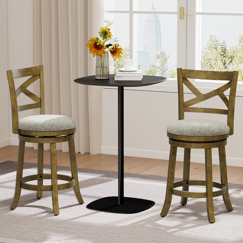 25/30 Inch Swivel Bar Stools Set of 2 with Backrests and Wood Frame-25 inches - Gallery View 1 of 9