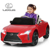 Kids ride-on Lexus LC500 electric vehicle in red, featuring remote control, spring suspension, and LED lights for safe.