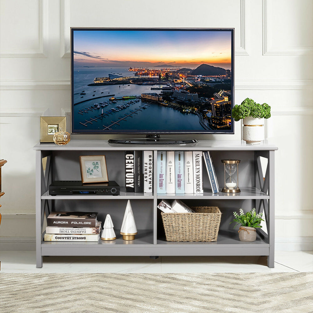 Wooden TV Stand Entertainment for TVs up to 55 Inch with X-Shaped Frame-Gray - Gallery View 1 of 12