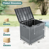 25-gallon gray outdoor storage box with rattan patterns, featuring an open lid and displayed dimensions for easy.