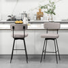 Beige 29-inch swivel bar stool featuring a thick padded backrest and breathable linen upholstery, perfect for kitchen.