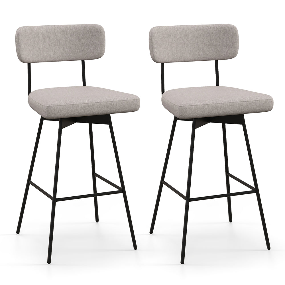 Set of 2 beige 29-inch counter height swivel bar stools with padded seats and sturdy metal frames for dining or kitchen.