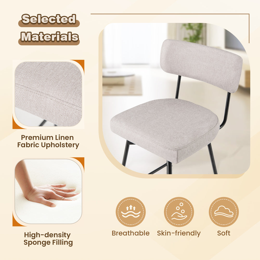 Beige upholstered swivel bar stool with premium linen fabric and high-density sponge filling, ideal for kitchen or.