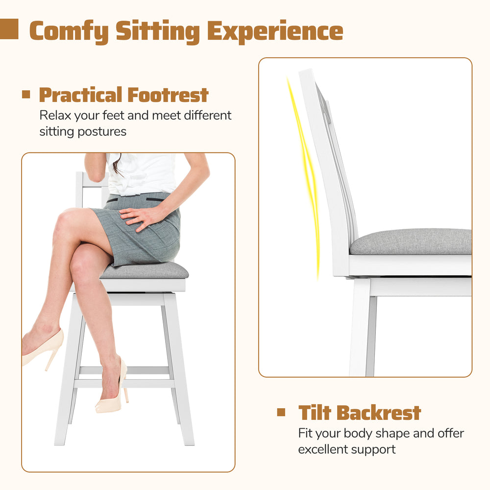 25-inch modern bar stool with upholstered seat, tilt backrest, and footrest, perfect for dining rooms and kitchens.