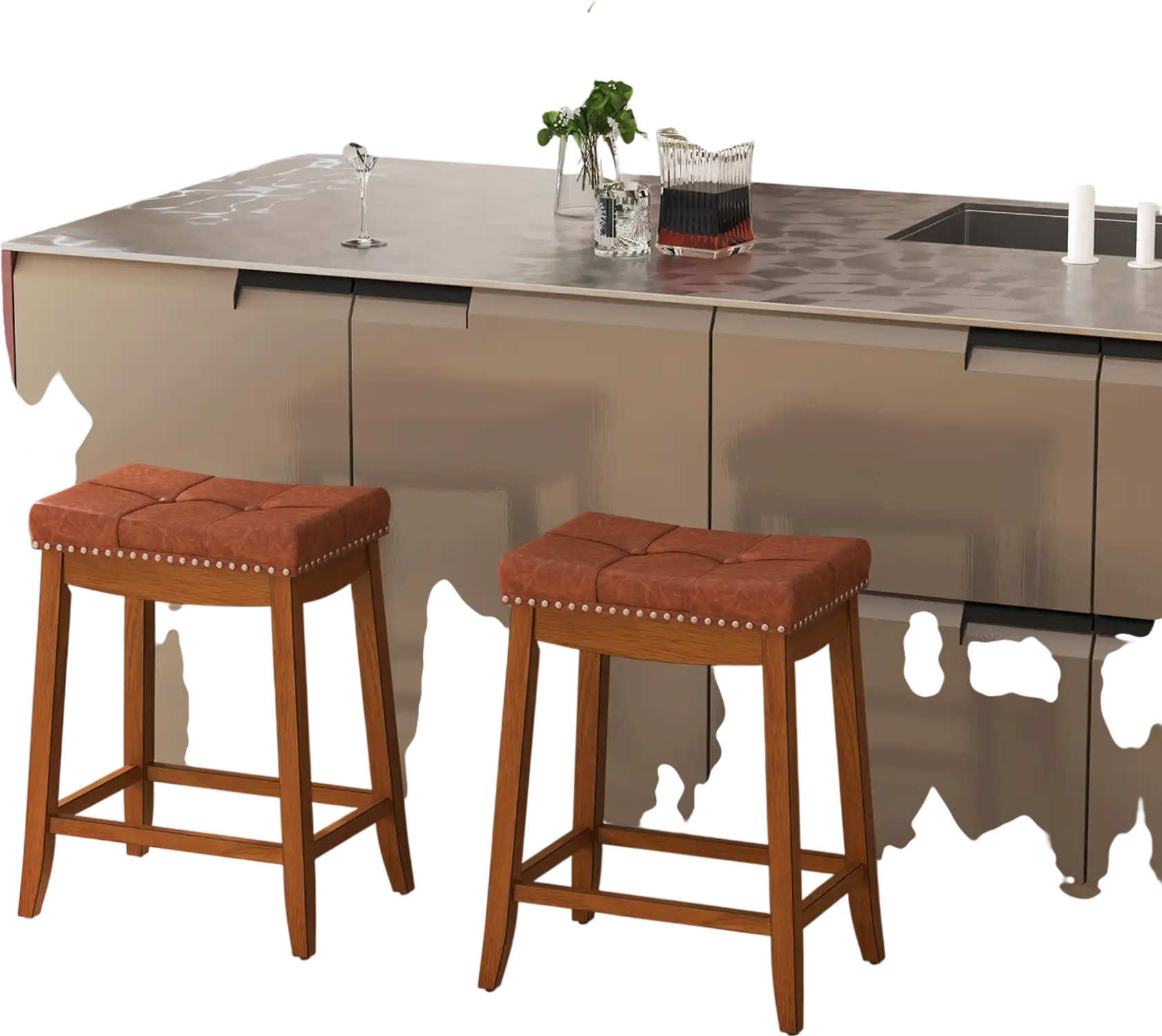 Costway Set of 2 Upholstered PU Leather Saddle Seat Bar Stools 25