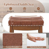 Upholstered saddle seat bar stool in brown PU leather with button tufting, ideal for dining rooms and cafes.