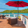 Brown 25-inch square patio umbrella base with adjustable knob, designed for stability on uneven ground in outdoor.