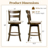 Counter height swivel barstool set with backrest, upholstered seat, and solid rubberwood construction for kitchen use.