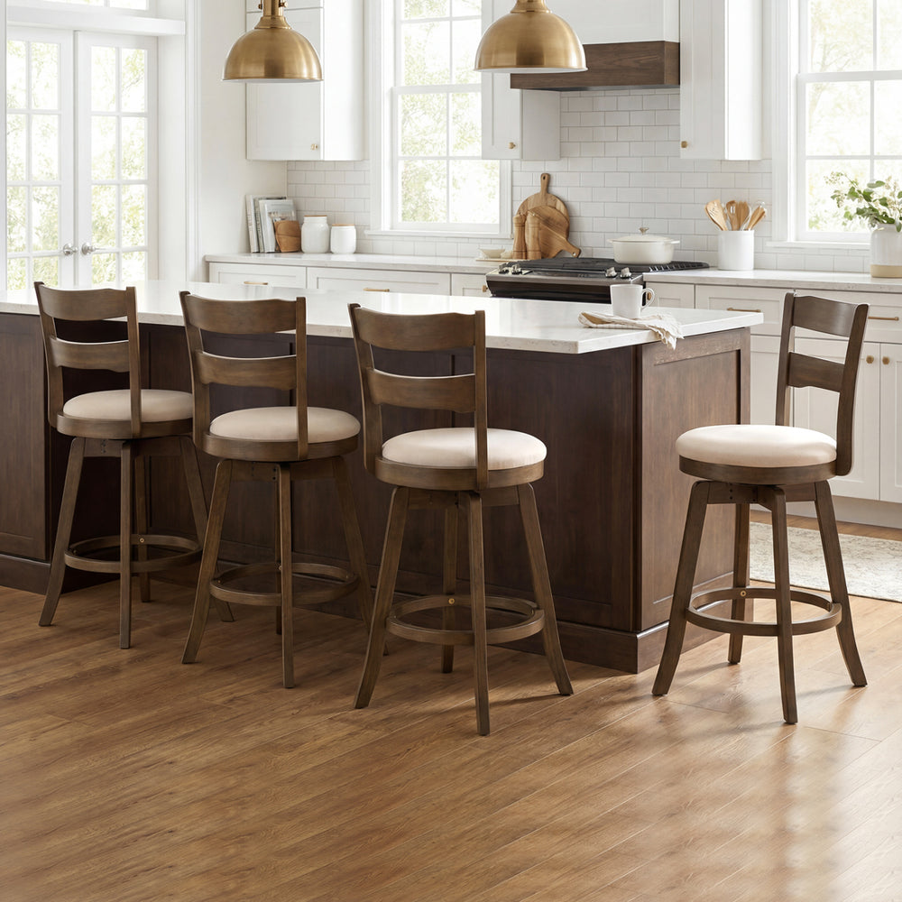 25 Inch Swivel Counter Barstools with Backrest & Upholstered Seat-Set of 4 - Gallery View 1 of 8