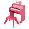 Close-up of the pink 25 keys kids piano keyboard, showcasing the high-quality speaker and rounded corners for safe play.