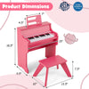 Pink 25 keys kids piano keyboard with stool, featuring adjustable speed and volume, ideal for toddlers aged 3+.