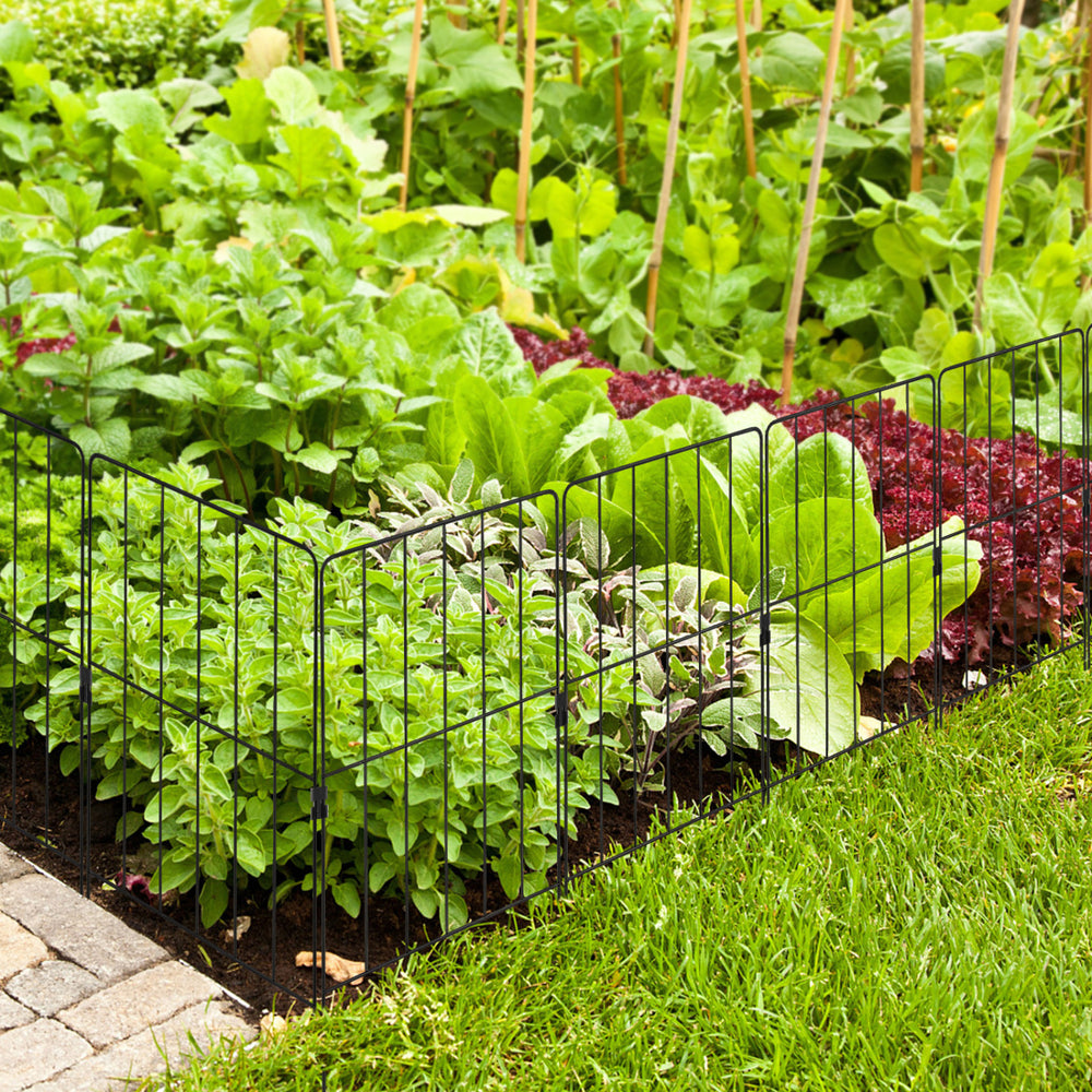 Decorative garden fence set with a rustproof metal frame, ideal for protecting plants from pets and ensuring stability.