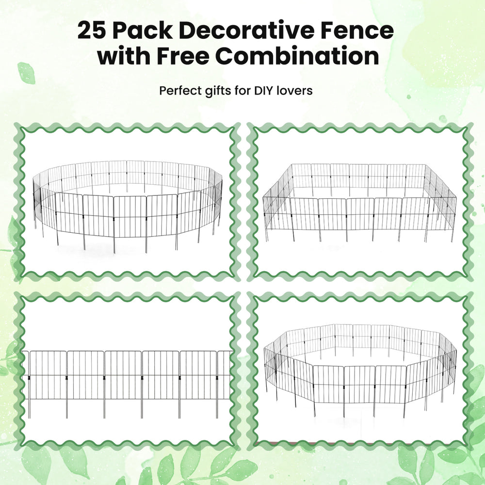 25 pack rustproof decorative garden fence set with strong metal frame, ideal for pet protection and customizable shapes.