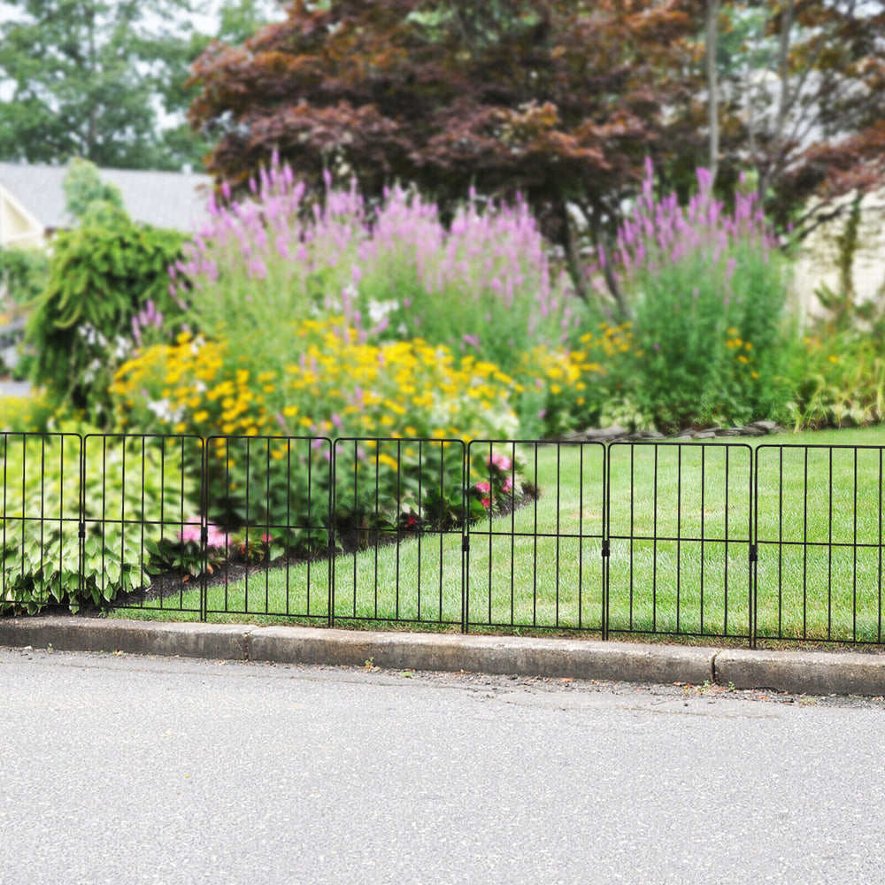 Decorative garden fence set with a rustproof metal frame, ideal for protecting flower beds and pets in outdoor spaces.